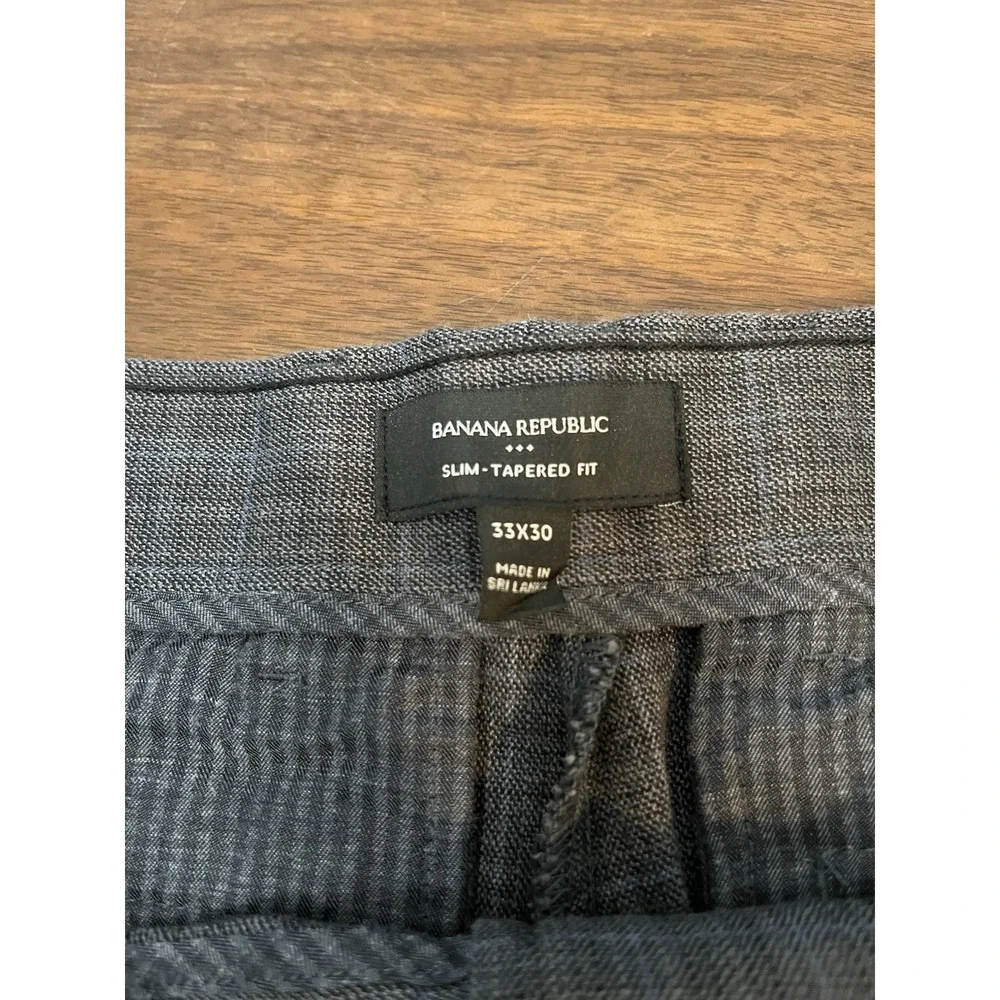 Banana Republic Men's 33x30 Dress Pants Gray Check Slim-Tapered Fit Size